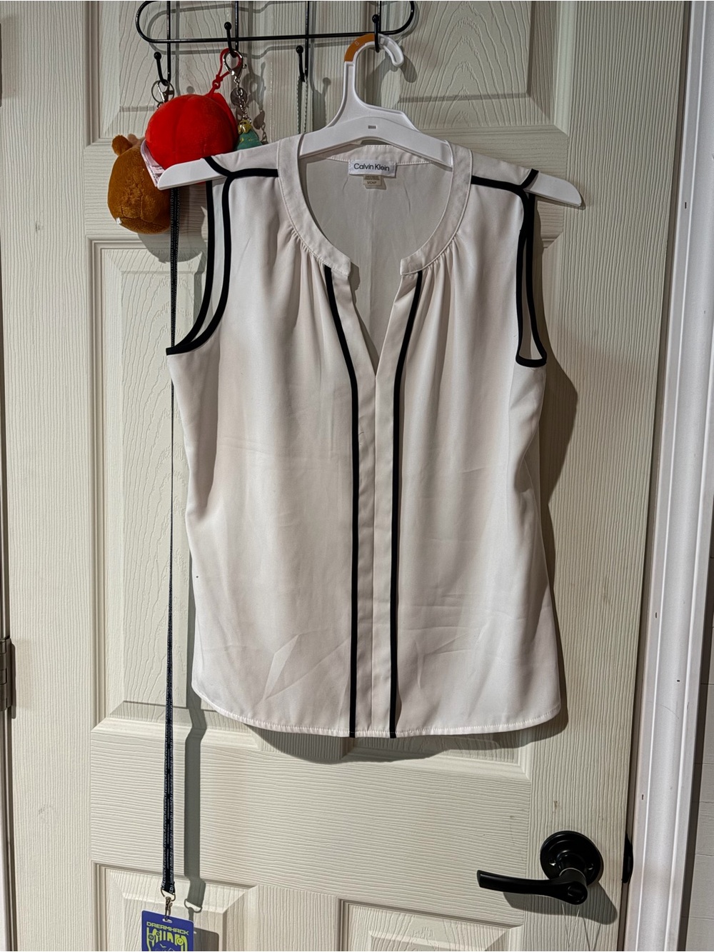 Calvin Klein White Sleeveless Top with Black Piping